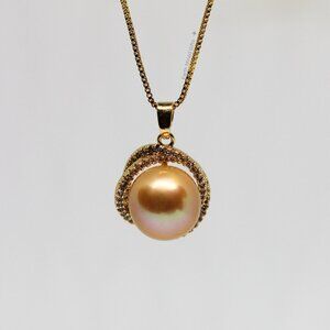 Deep Golden Edison Pearl Pendant Necklace